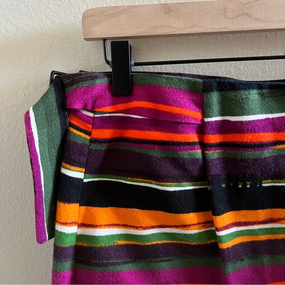 Kate Spade SATURDAY Buckle Over Mini Skirt Multicolor Striped Cotton Wrap Size 2 - Picture 8 of 11